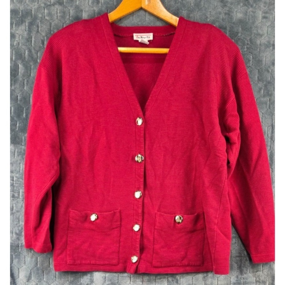 Talbots Red‎ Long Sleeve Cardigan Sweater Size XL V-Neck Button Down Cotton